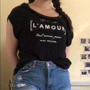 Short Sleeve French Text casual top